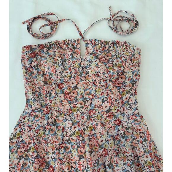 En Saison women's Pink White Green Floral Cross Halter Midi Dress Size Small - Picture 2 of 5